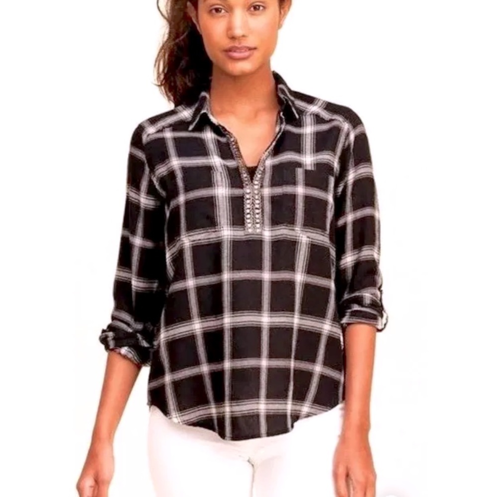 Hollister Black and White Plaid Women's Top